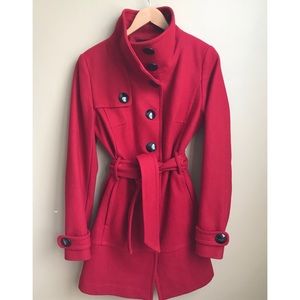 Black Rivet Red Wool Women’s Peacoat Size Medium